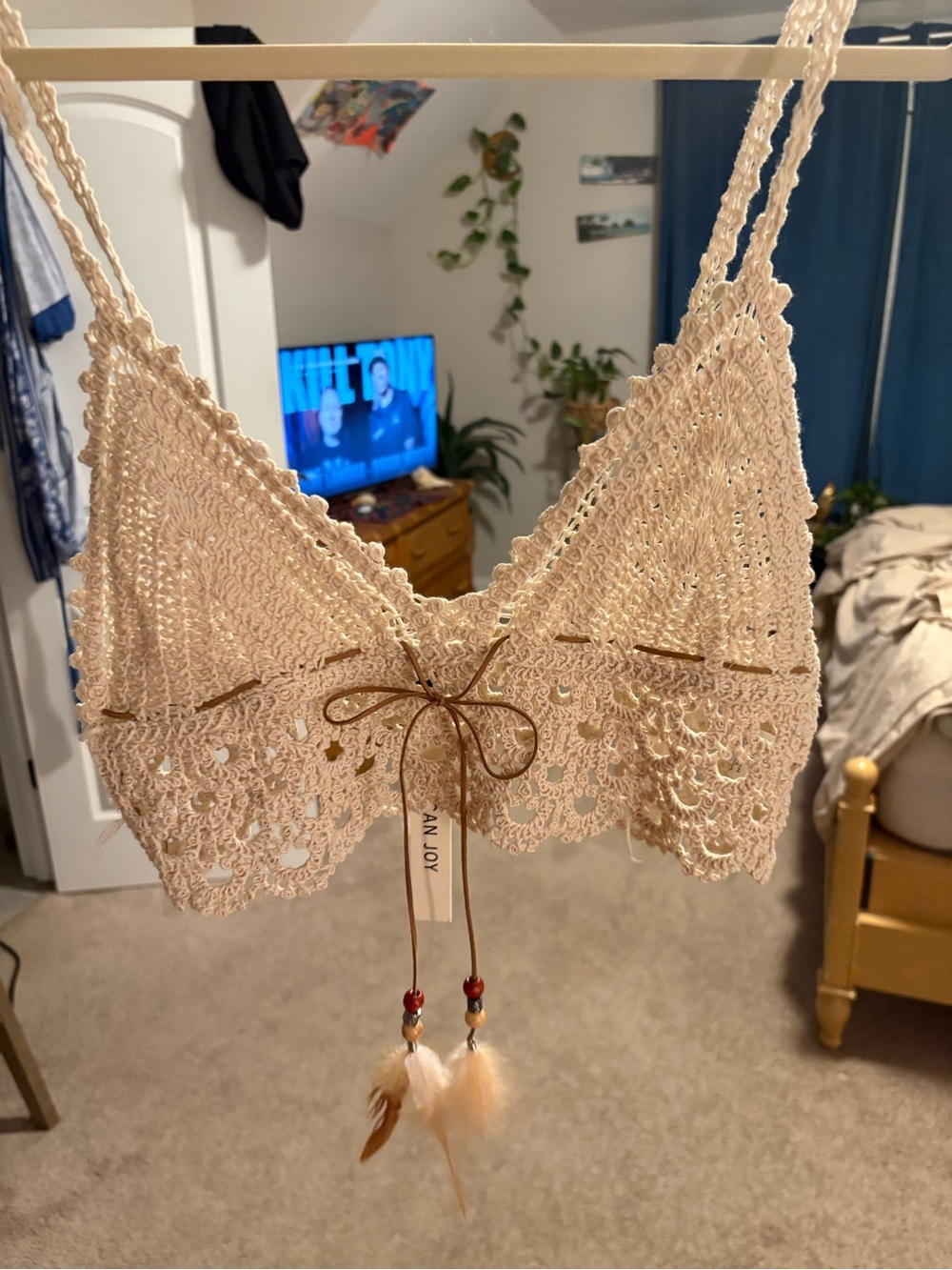 Crochet Bralette Top in Beige